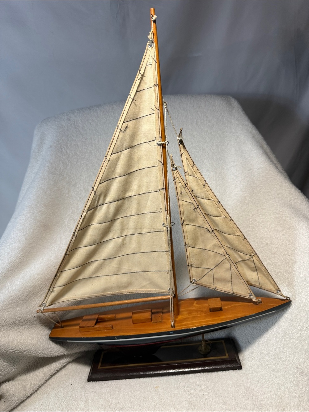 Nautica Beige Canvas Sailboat Table Accent with Wood Hull